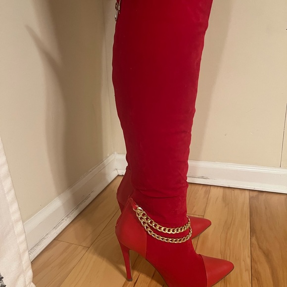 2 Chains Mixed Media Boots RED boots, over-the-knee boots,  stiletto boots - Picture 11 of 11